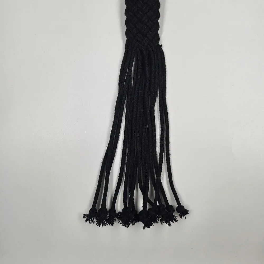 BLACK BRAIDED DOUBLE‑RING BUCKLE BELT – 43